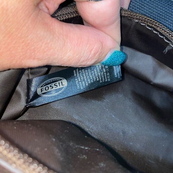 Fossil Men's Leather Framed Toiletry Travel Bag  Dark Brown Navy Blue - Picture 10 of 12